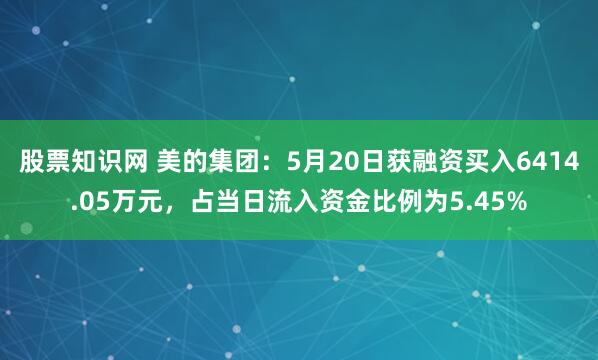 股票知识网 美的集团：5月20日获融资买入6414.05万元，占当日流入资金比例为5.45%